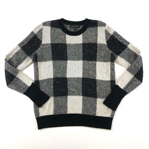 Banana Republic black white big check crew neck mohair wool blend sweater Med